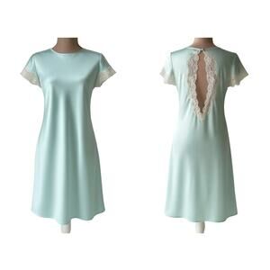 Vintage Josie Rare Pale Blue Satin Lace Nightgown Slip 90s/Y2K Lingerie Size S